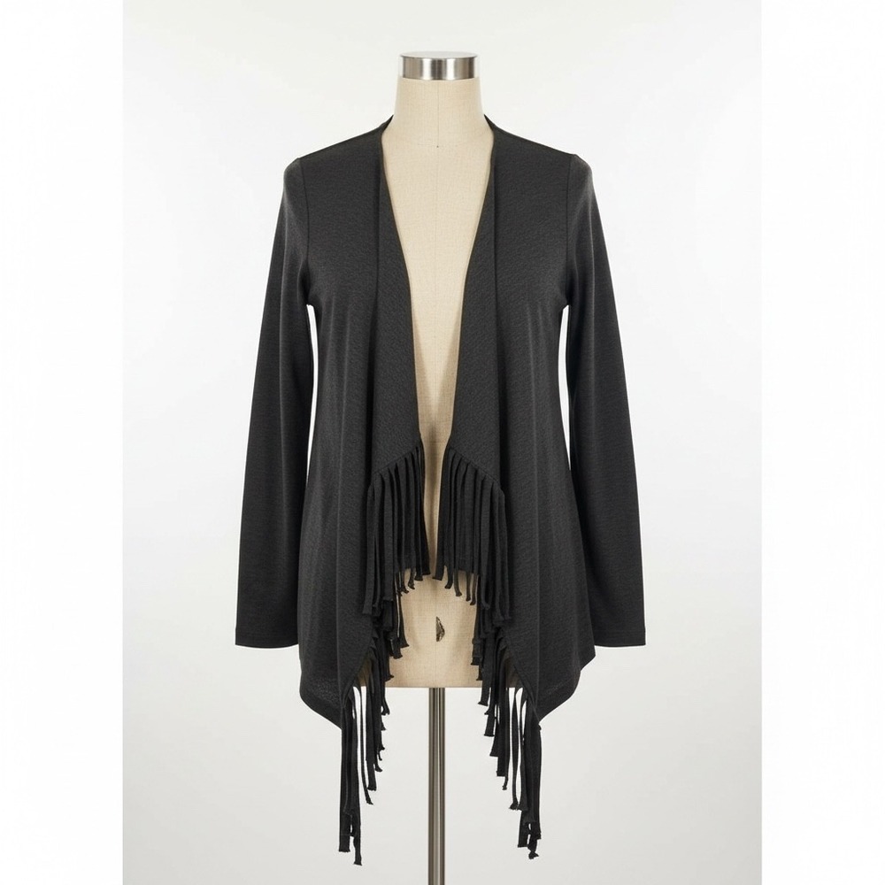 Lucy Love Sunset Height Sweater Fringe Cardigan Gray M